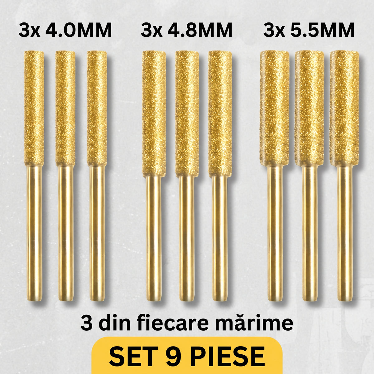 SharpMax™ – Set 9 Pile Diamantate Titanizate pentru Ascuțirea Lanțului de Drujbă