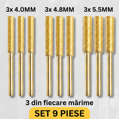 SharpMax™ – Set 9 Pile Diamantate Titanizate pentru Ascuțirea Lanțului de Drujbă